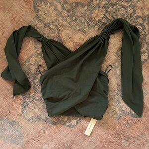 Commense Dark Green Tie Halter Crop